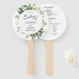 Leque Eucalyptus greenery simples programa de casamento 
