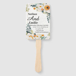 Leque Fã de casamento de flores brancas e amarelas