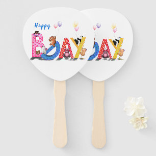 Leque Fã de Mão de Aniversário com Festa de Urso Feliz