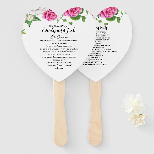 Leque Fã do Programa Casamento Rosas Rosa Floral (Frente e Verso)