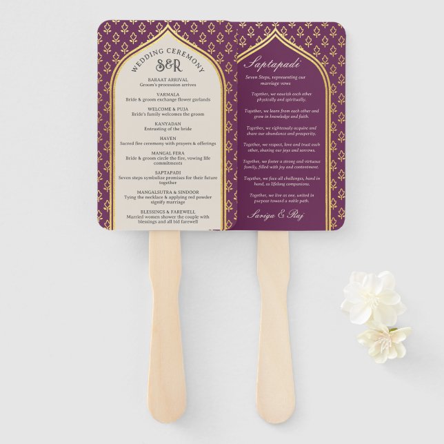 Leque Fã do Programa de Casamento Hindu Saptapadi (Frente e Verso)
