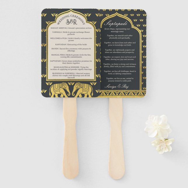 Leque Fã do Programa de Casamento Hindu Saptapadi (Frente e Verso)