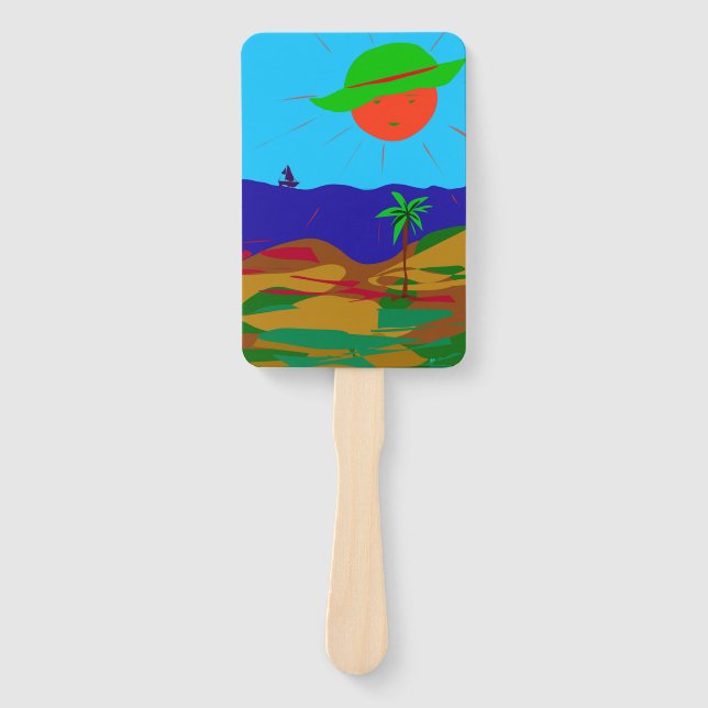 Leque Fächer mit Sonne, Strand und Palme. (Frente)