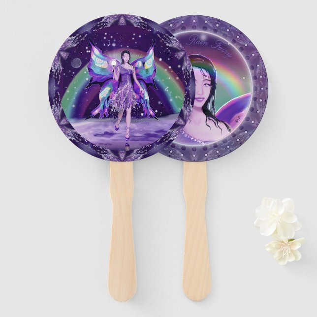 Leque Fada de chuva roxa (Frente e Verso)