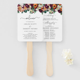 Leque Fall Flowers Burgundy Wedeceremony Program