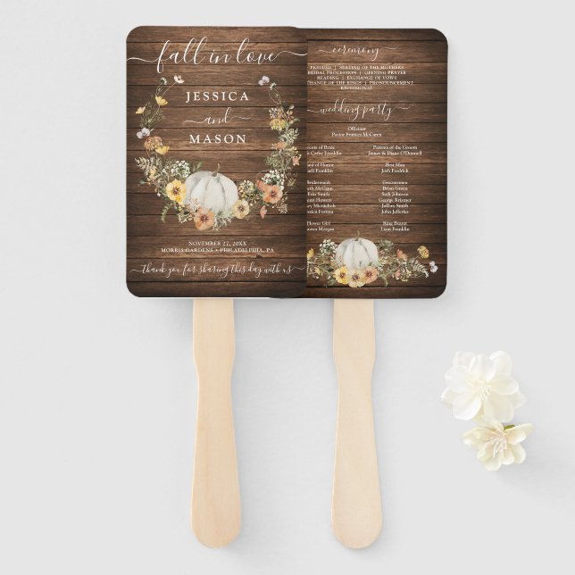 Leque Fall Rustic Floral Harvest Pumpkin Weding Program (Frente e Verso)