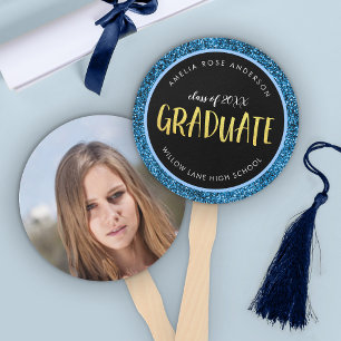 Leque Falso Graduação Foto de Formatura Brilho Azul