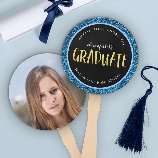 Leque Falso Graduação Foto de Formatura Brilho Azul (Criador carregado)