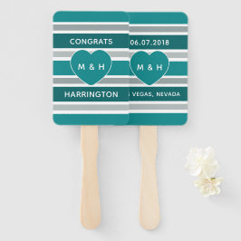 Leque Fãs de mão de texto personalizado stripes & Heart