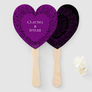 Leque Fãs góticos do casamento do coração roxo e pre