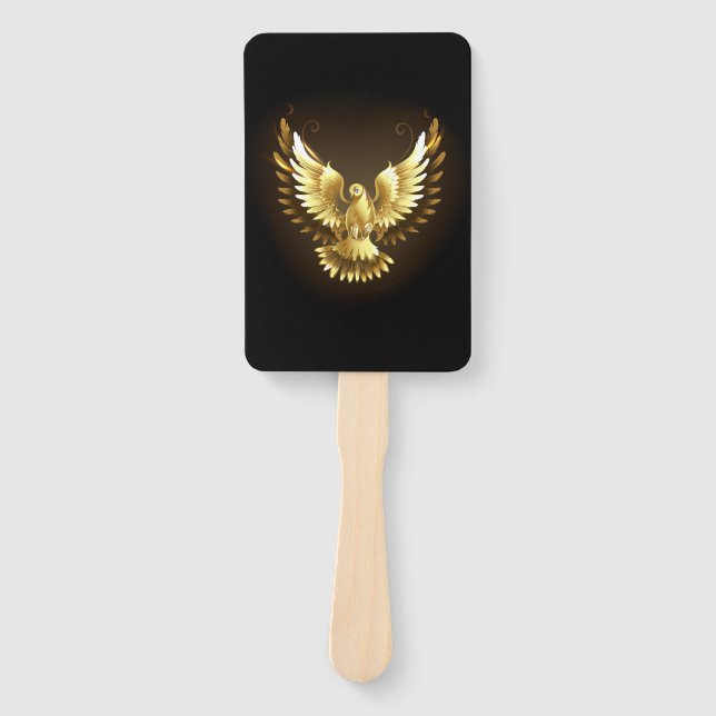 Leque Faux Gold Foil Peace Dove em Preto (Frente)
