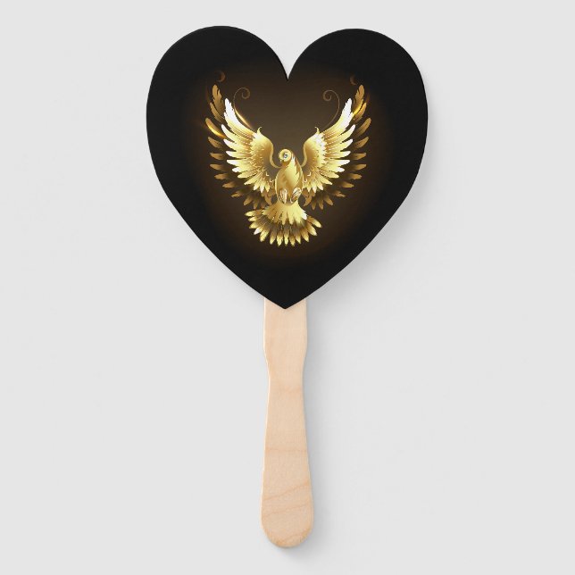 Leque Faux Gold Foil Peace Dove em Preto (Frente)