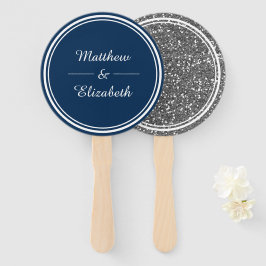 Leque Faux Silver Glitter Azul Marinho Casamento