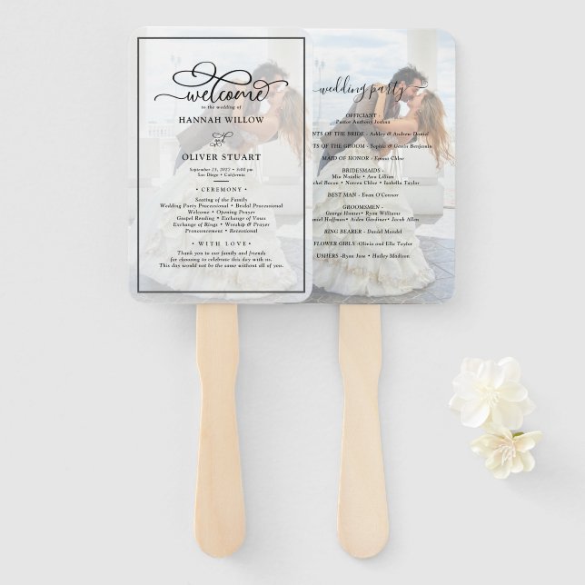 Leque Faux Vellum Effect Overlay Programa de Casamento d (Frente e Verso)