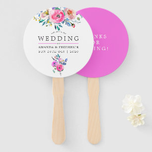 Leque Favor De Casamento Floral De Aquarela Rosa-Quente