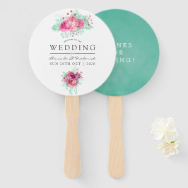 Leque Favor de Casamento Floral Rosa e Mint