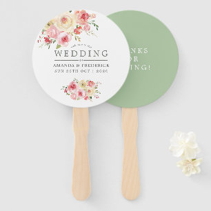 Leque Favor de Casamento Floral Verde Blush e Sage