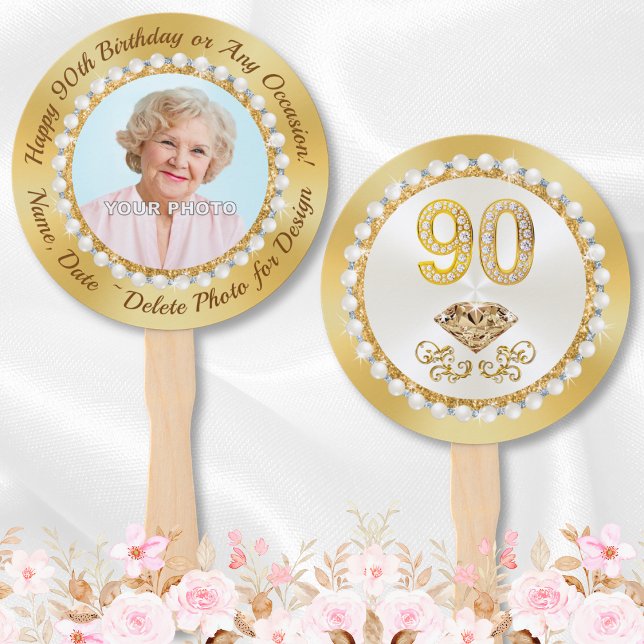 Leque Favoritos para festas personalizados de fotos para (90th Birthday Party Favors, Fans. Elegant, 90th birthday party ideas for 90 year old mother, grandma)