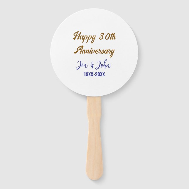 Leque Feliz aniversário de 30 casamento ouro azul real (Frente)