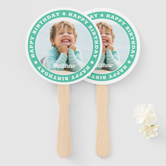 Leque Feliz Aniversário Foto Personalizada Simples e Mod (Frente e Verso)