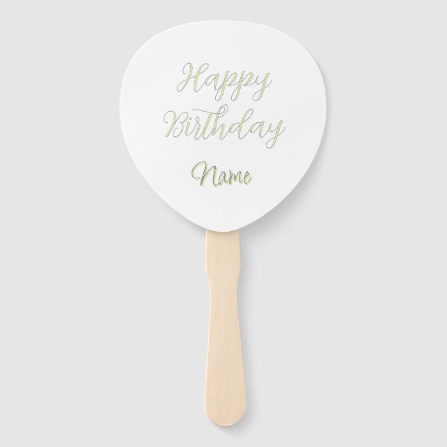 Leque Feliz aniversário verde cinza pastel nome data mod (Frente)