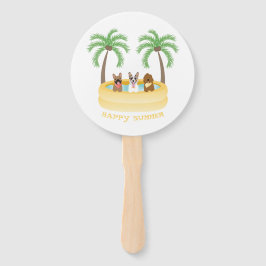 Leque Feliz Cães de Verão Nadando Piscina