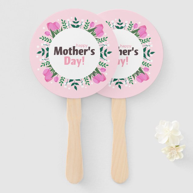 Leque Feliz Dia das Mães Tulipas Rosa (Frente e Verso)