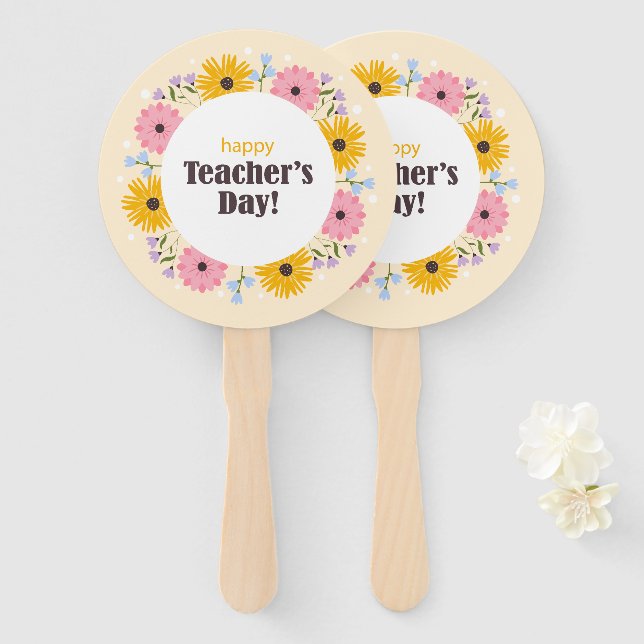 Leque Feliz Dia dos Professores Flores Silvestres (Frente e Verso)