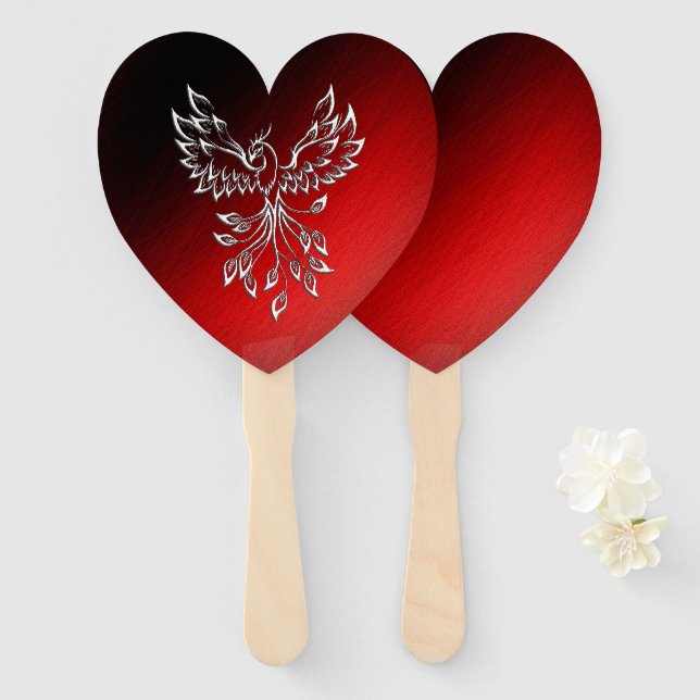 Leque Fênix branca levanta cinzas vermelhas em preto (Frente e Verso)