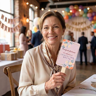 Leque Festa de Aposentadoria com Elegante Floral em Aqua