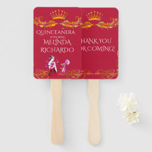 Leque Festa de Quinceanera Vermelha Rosa Quente Chic Obr