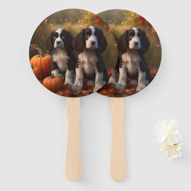 Leque Filhote de Springer Spaniel Outono Delícia Abóbora (Frente e Verso)
