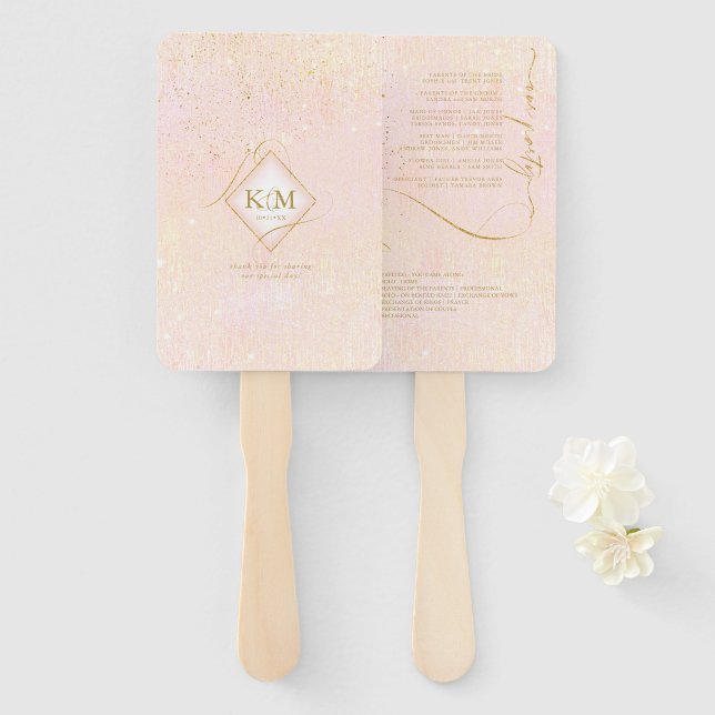 Leque Fine Lines Dourado Abstrato Wedding V1 Blush ID867 (Frente e Verso)