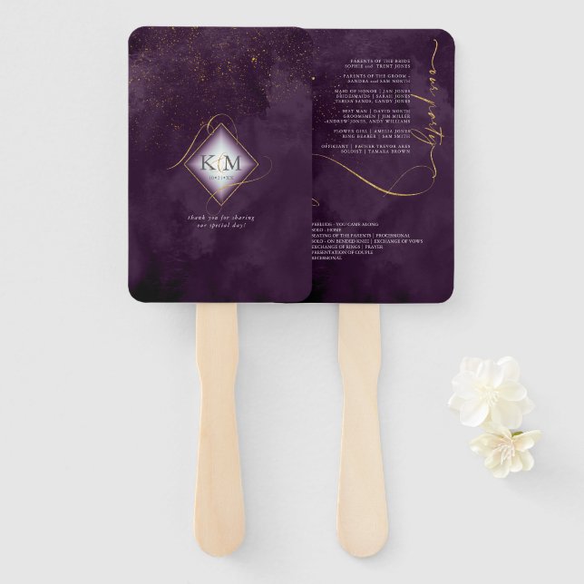 Leque Fine Lines Dourado Abstrato Wedding V1 Plum ID867 (Frente e Verso)