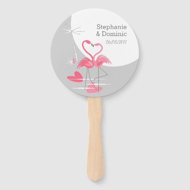 Leque Flamingo Love Large Moon Names Data hand round (Frente)