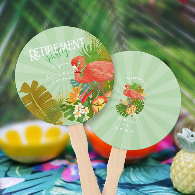 Leque Flamingo Retirement Green  (Flamingo Retirement Green Hand Fan)