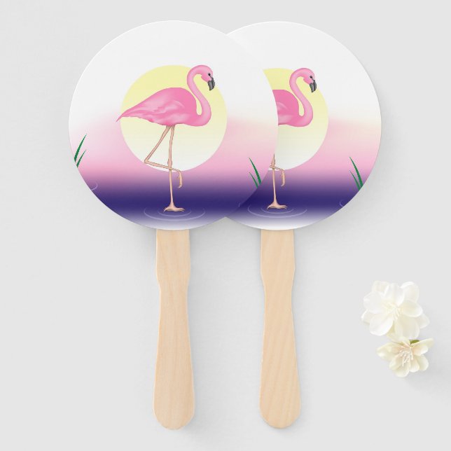 Leque Flamingo Rosa (Frente e Verso)