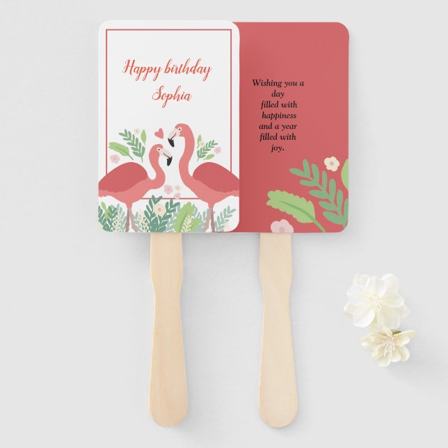 Leque Flamingo Tropical (Frente e Verso)