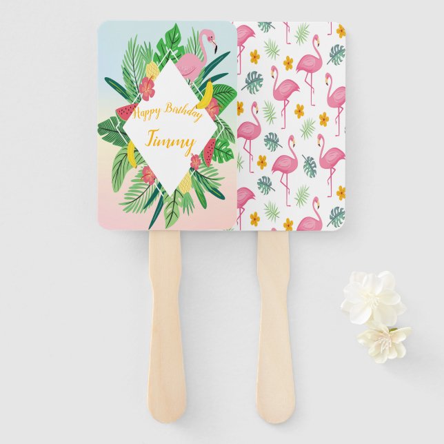 Leque Flamingo Tropical (Frente e Verso)