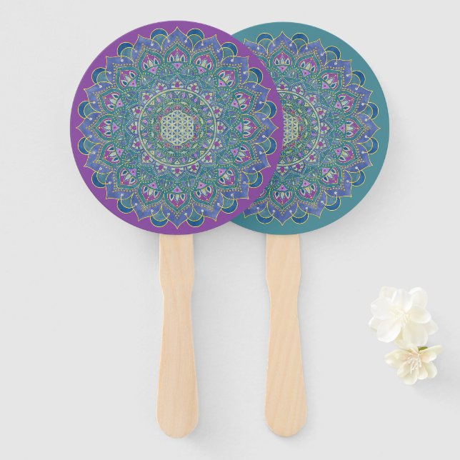 Leque Flor da Vida - Mandala Estilo Índia 1 (Frente e Verso)