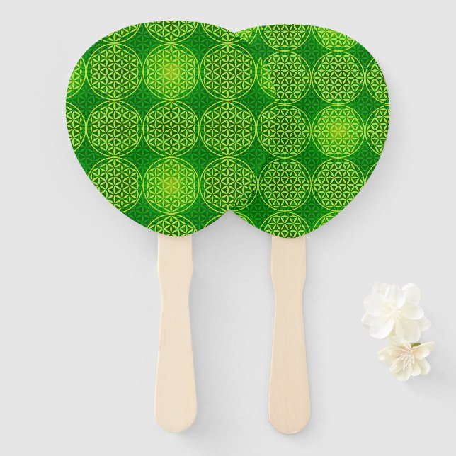 Leque FLOR DA VIDA - padrão de mistura verde (Frente e Verso)