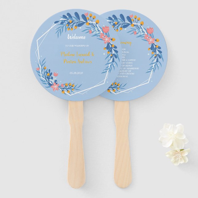 Leque Flor rosa branco geométrico moderno (Frente e Verso)