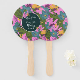 Leque Florais Desenhadas à Mão Casamento Verde Bold Rosa