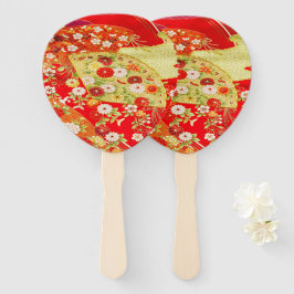 Leque Floral de Cereja Japonesa Flor Dourado Vermelho