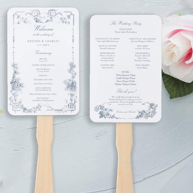 Leque Floral francês azul-poeirento elegante (Criador carregado)