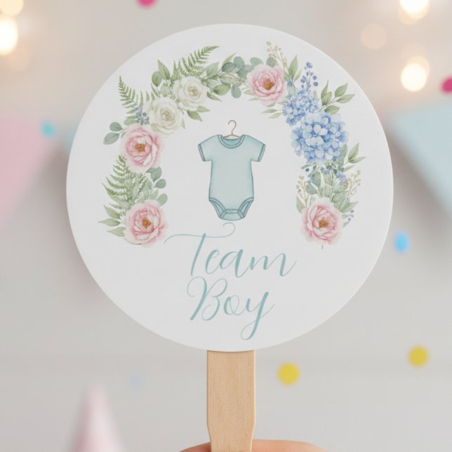 Leque Floral Gender Reveal Fan - Team Boy (Gender reveal party Team Boy fan)