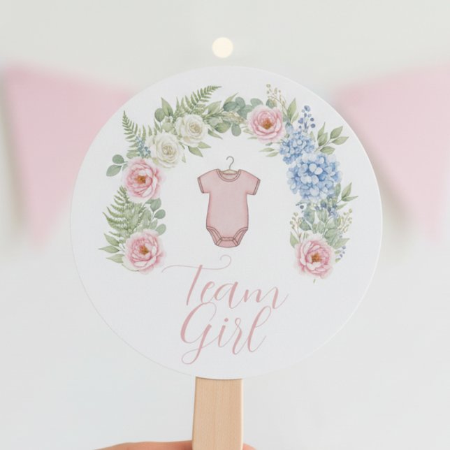 Leque Floral Gender Reveal Fan - Team Girl (Gender reveal Team Girl fan)
