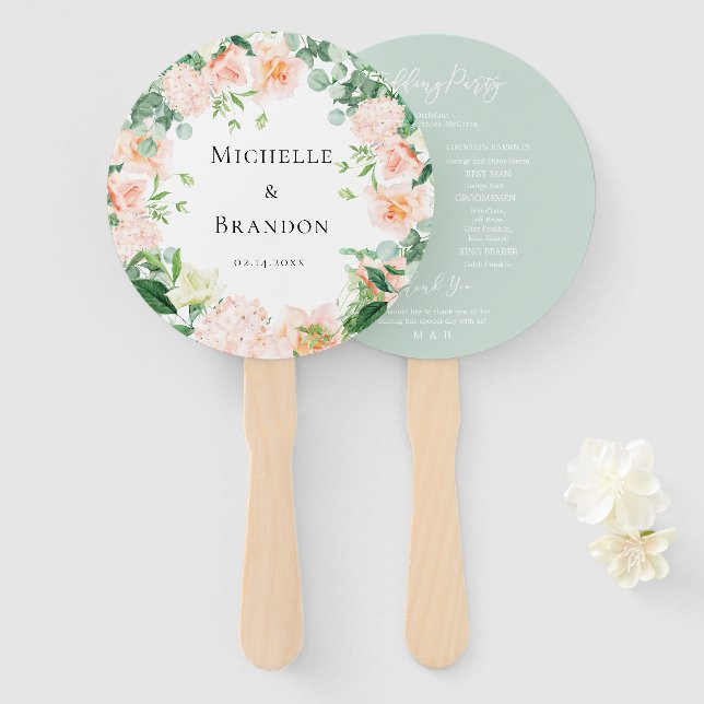 Leque floral peach + wedding foliage (Frente e Verso)