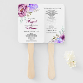 Leque Flores de aquarela púrpura programa de casamento f