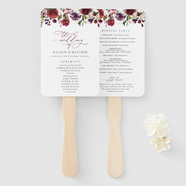 Leque Flores de Borgonha, Flores Rosa, Programa de Casam (Frente e Verso)